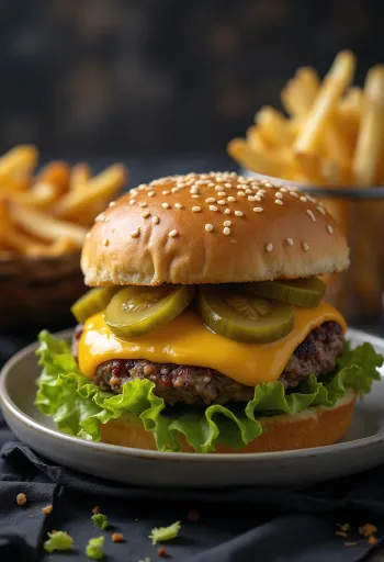 Burger mè cổ điển hấp dẫn trên đĩa