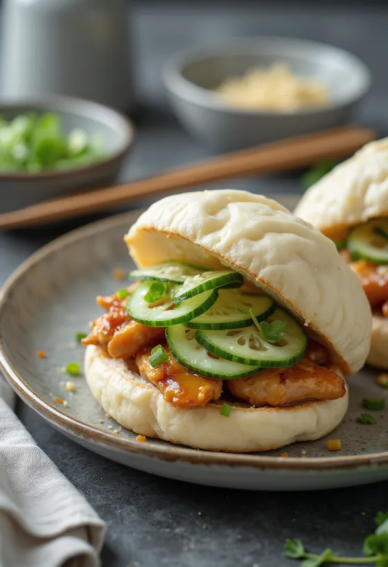 Món bánh bao gà ngò rí được bày ra đĩa