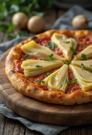 Pizza ai Carciofini phục vụ với atisô
