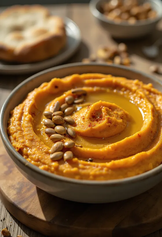 Hummus bí đỏ nướng BBQ được bày ra đĩa