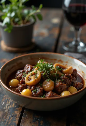 Boeuf Bourguignon dọn kèm khoai tây nghiền