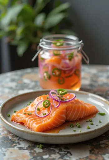 Cá hồi ngâm giấm cay trong lọ