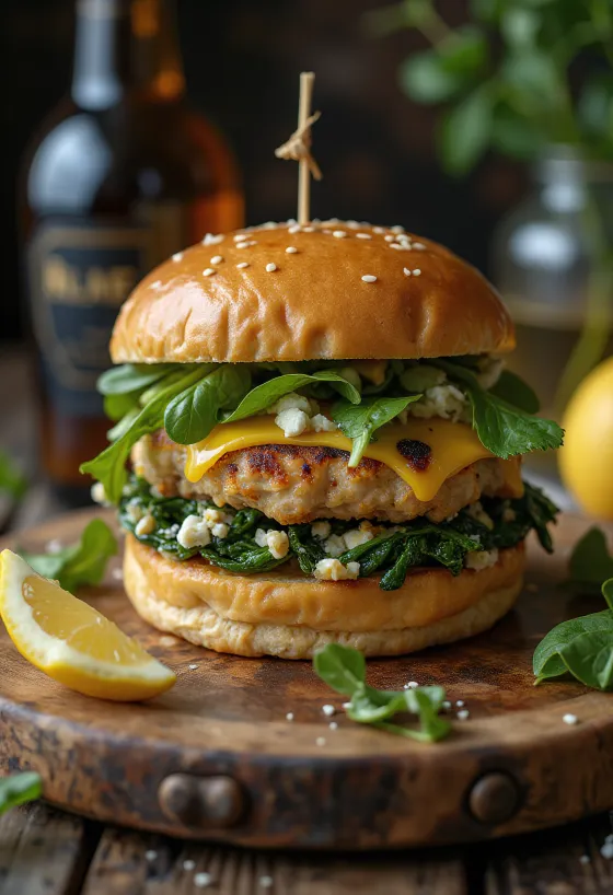 Hamburger gà rau chân vịt với gà nướng