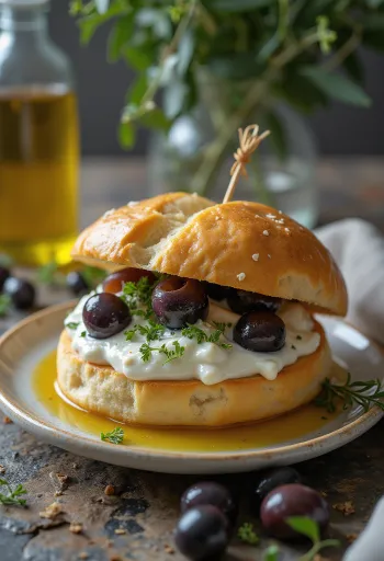 Bánh bao Tzatziki và Ô liu được bày biện