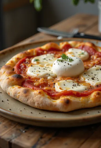 Pizza alla burrata với phô mai burrata tươi và húng tây