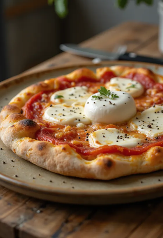 Pizza alla burrata với phô mai burrata tươi và húng tây