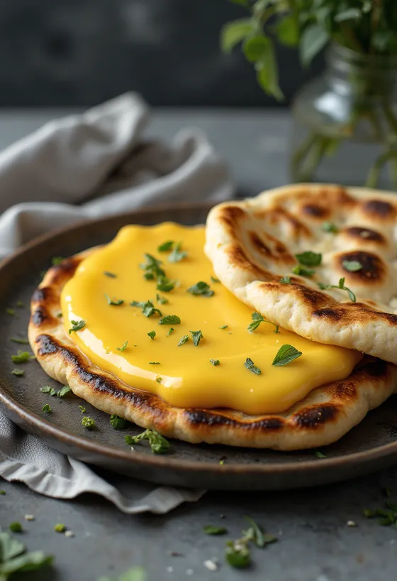 Bánh Naan nhân pudding bày biện