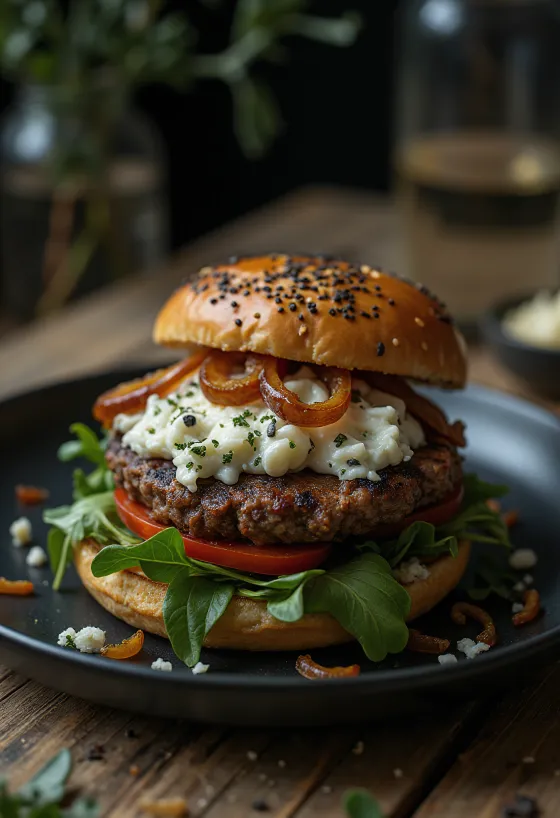 Burger phô mai xanh sang trọng