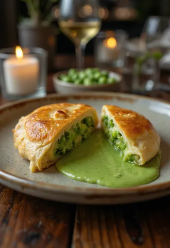 Calzone đậu hà lan nghiền được bày ra đĩa