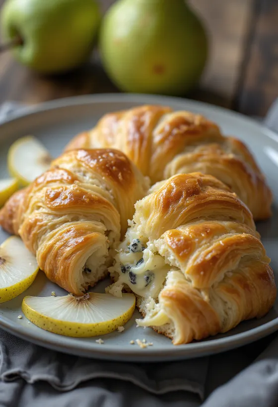 Croissant phô mai xanh được phục vụ