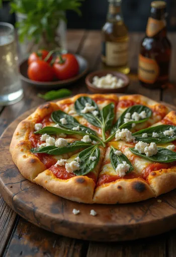 Pizza ai Caprini với phô mai dê và rau bina