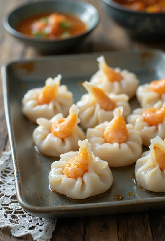 Bánh bột lọc tôm Việt Nam với vỏ bánh trong suốt