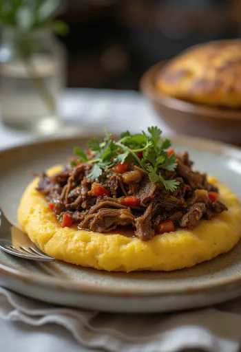 Arepa con Carne de Res nhân thịt bò được bày ra đĩa