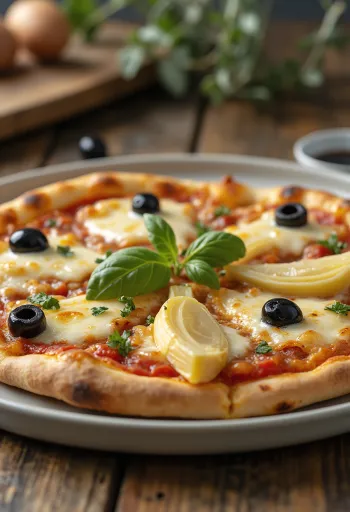 Pizza ai Carciofi e Olive với atisô và ô liu