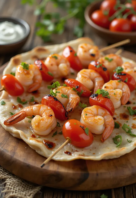 Kebab Tôm với tôm nướng và rau tươi