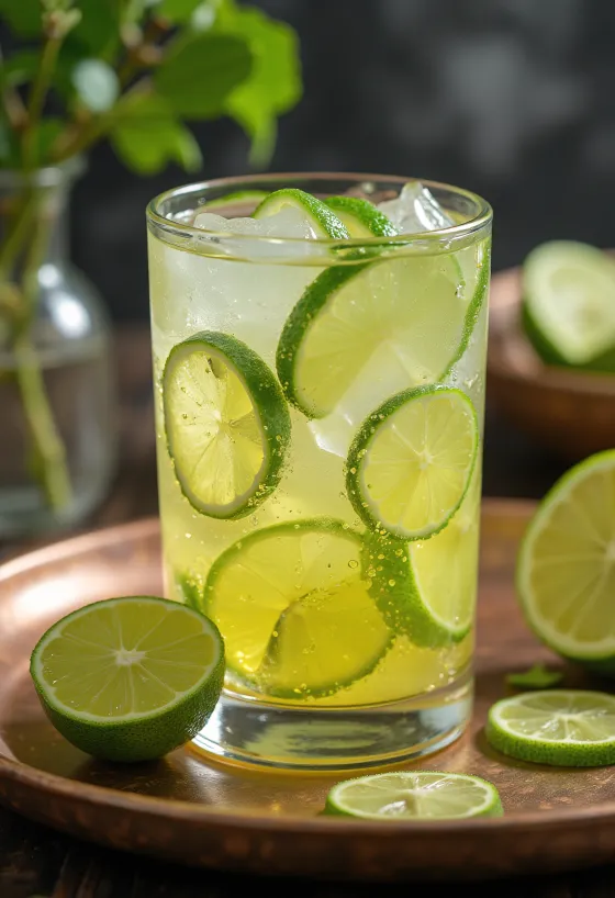 Cider chanh xanh bạc hà phục vụ trong ly