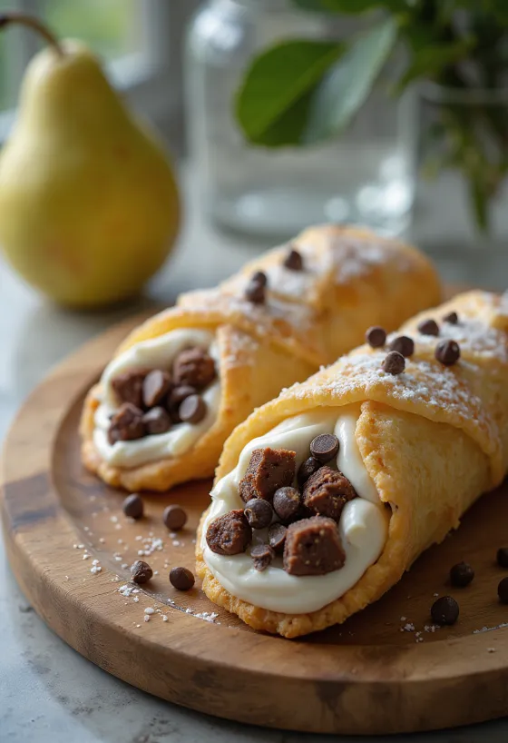 Cannoli sô cô la lê được bày biện