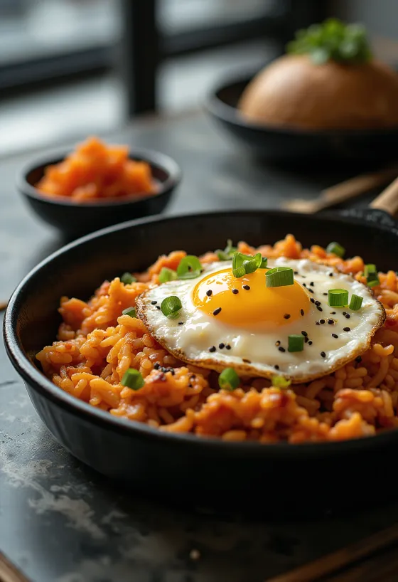 Cơm chiên kimchi đỏ rực với trứng ốp la