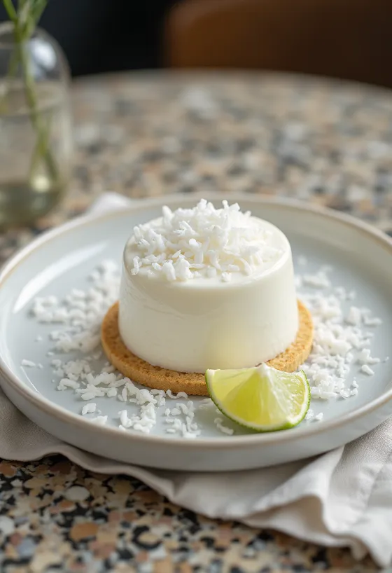 Bánh panna cotta dừa trình bày thanh lịch