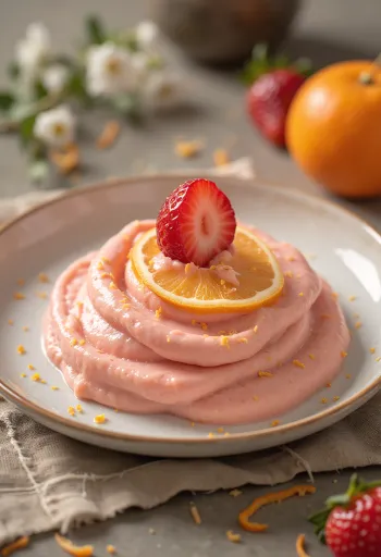 Sinh tố dâu tây cam trang trí bằng dâu tây tươi và vỏ cam bào