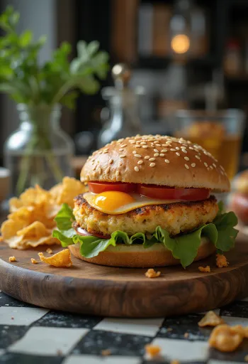 Burger cà tím thuần chay với rau củ tươi