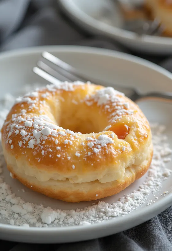 Bánh rán Kobliha tròn trịa rắc đường bột