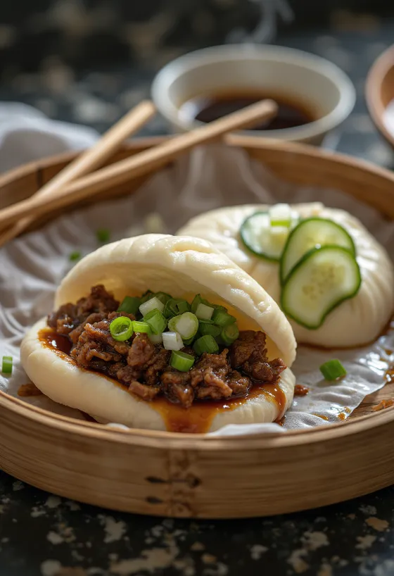 Món bánh bao thịt bò được bày ra đĩa