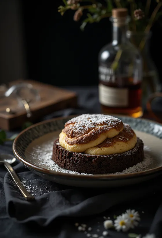 Soufflé vani rượu rum được dọn ra