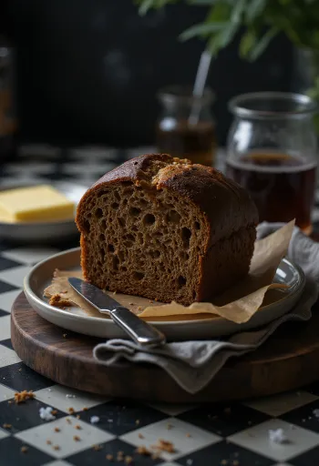 Ổ bánh mì Veda sẫm màu cắt lát ăn kèm bơ