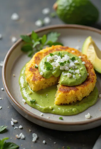 Arepa con Guasacaca với sốt bơ mịn màng