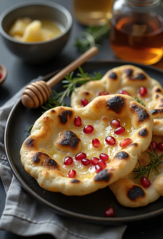 Bánh Naan lựu bày trên đĩa