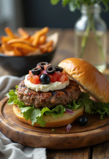 Burger Oliu Địa Trung Hải được bày ra đĩa