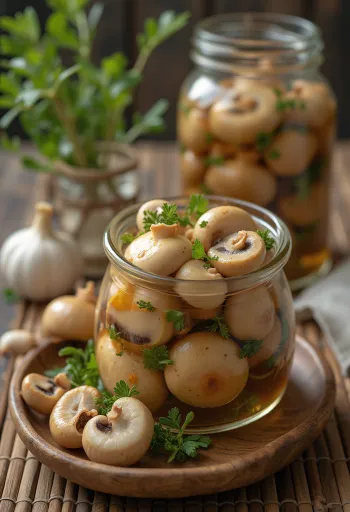 Nấm ngâm trong lọ thủy tinh