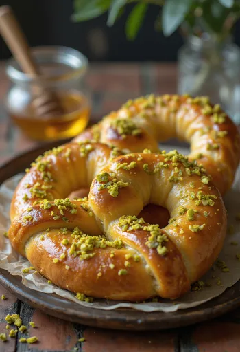 Bánh quy xoắn giòn mật ong hạt dẻ cười bày biện