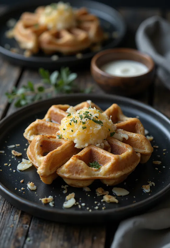 Bánh Waffle Mặn Hạt Anh Túc với Parmesan và hạt óc chó rang