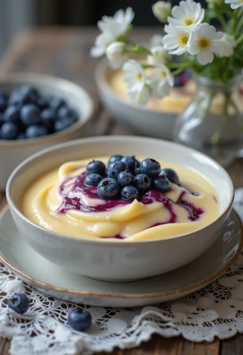 Sốt vani việt quất được bày ra đĩa