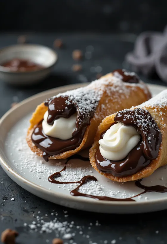 Cannoli nhúng sô cô la được bày biện