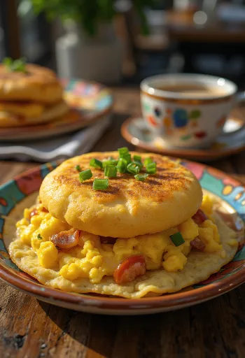 Arepa con Perico nhân trứng xào rau củ