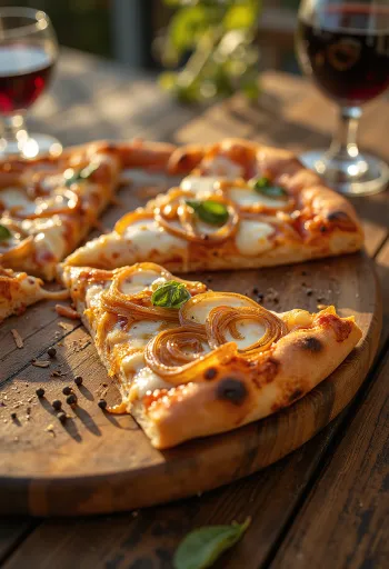 Pizza con cipolla với hành tây caramel và phô mai