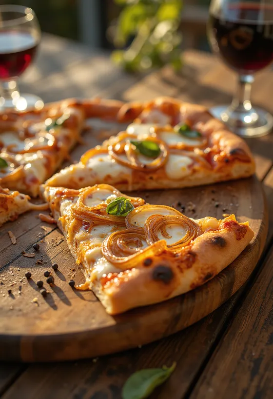 Pizza con cipolla với hành tây caramel và phô mai