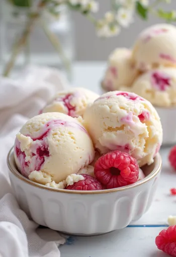 Kem sô cô la trắng mâm xôi được bày biện