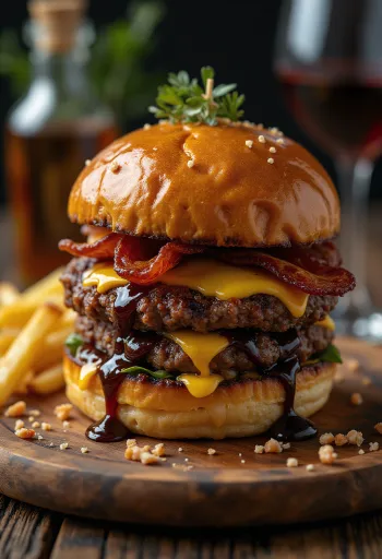 Hamburger sốt BBQ được bày biện đẹp mắt